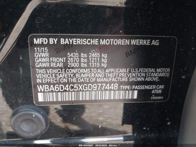 BMW 2016 2016 WBA6D4C5XGD977448 Image 9