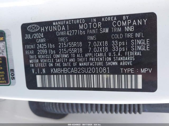 Hyundai mpi nu pe 2025 KM8HBCAB2SU201081 Image 9