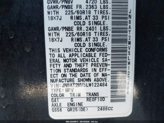 JN8AT2MV5LW122484 Nissan Rogue