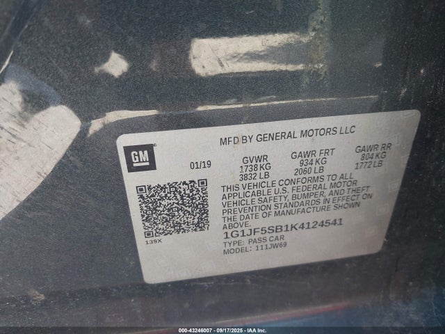 Chevrolet luv - mfi, variable valve timing, alum, e85 max 2019 1G1JF5SB1K4124541 Image 9