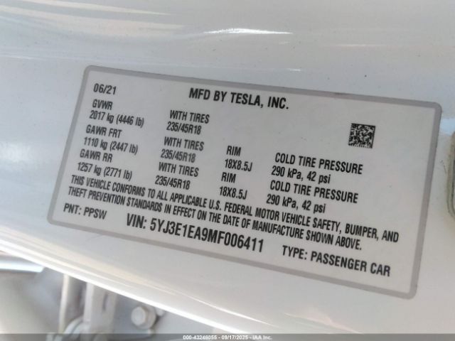 2021 TESLA MODEL 3 5YJ3E1EA9MF006411 Photo 8