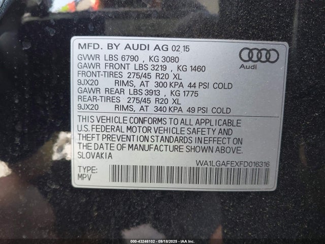 2015 AUDI Q7 WA1LGAFEXFD016316 Photo 8