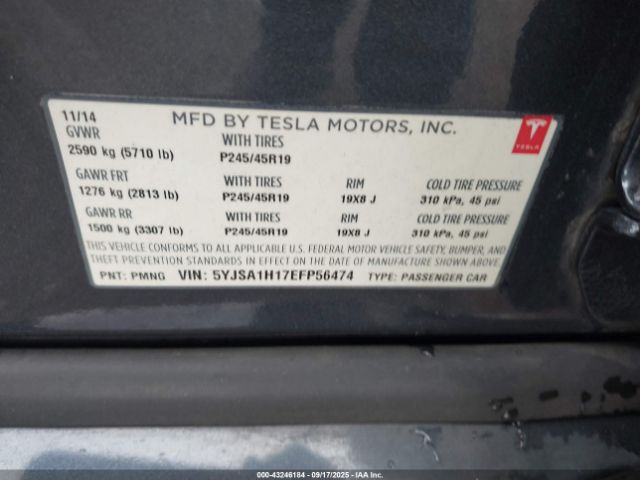 2014 TESLA MODEL S 5YJSA1H17EFP56474 Photo 8