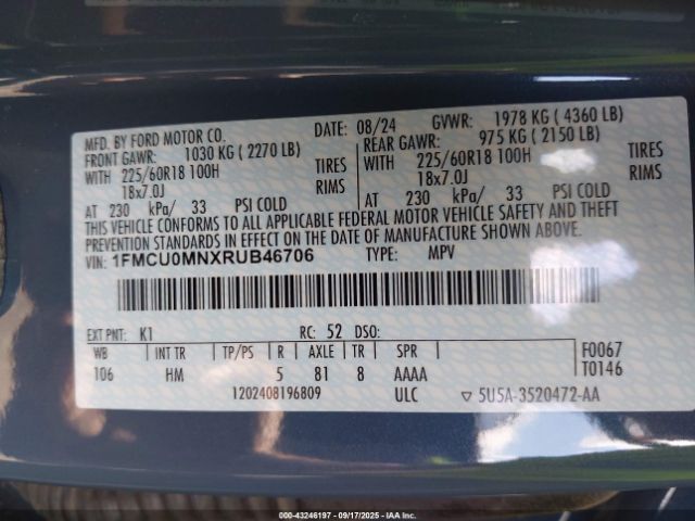 2024 FORD ESCAPE 1FMCU0MNXRUB46706 Photo 8