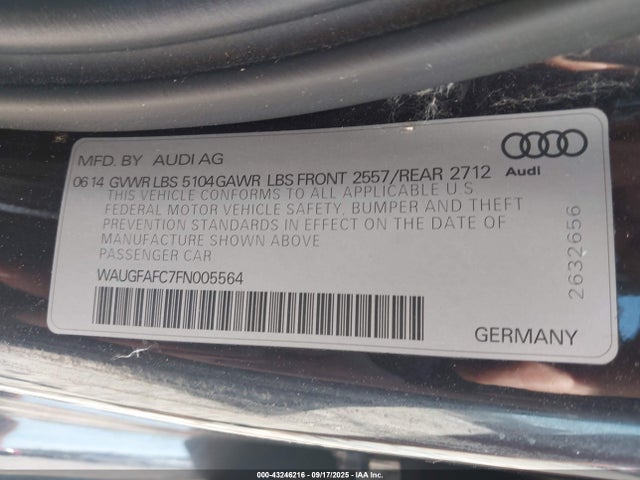 2015 Audi A6 2.0t Premium მანქანა იყიდება აუქციონზე, vin: WAUGFAFC7FN005564, აუქციონის ნომერი: 43246216