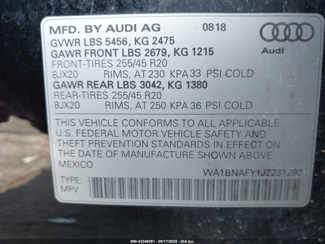 2018 AUDI Q5 WA1BNAFY1J2231292 Photo 8