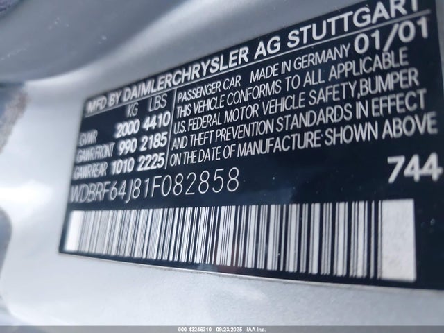 Продажа на аукционе авто 2001 Mercedes-benz C 320, vin: WDBRF64J81F082858, номер лота: 43246310