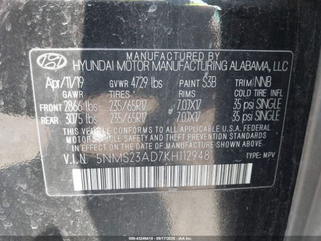 2019 HYUNDAI SANTA FE 5NMS23AD7KH112948 Photo 8