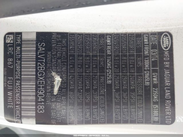 2014 LAND ROVER RANGE ROVER EVOQUE SALVT2BGXEH904183 Photo 8