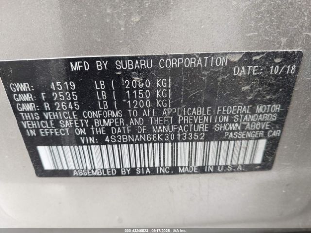 2019 SUBARU LEGACY 4S3BNAN68K3013352 Photo 8