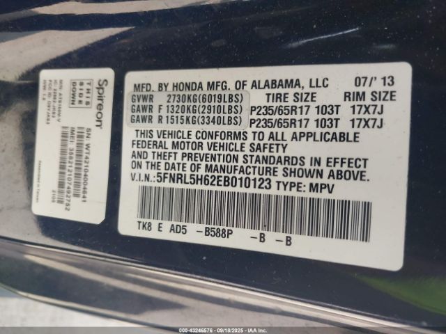 2014 HONDA ODYSSEY 5FNRL5H62EB010123 Photo 8