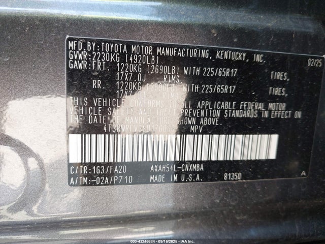 4T3RWRFV3SU176066 Toyota a25a-fxs