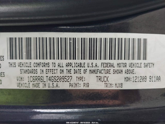 2016 Ram 1500 Big Horn მანქანა იყიდება აუქციონზე, vin: 1C6RR6LT4GS209527, აუქციონის ნომერი: 43246747