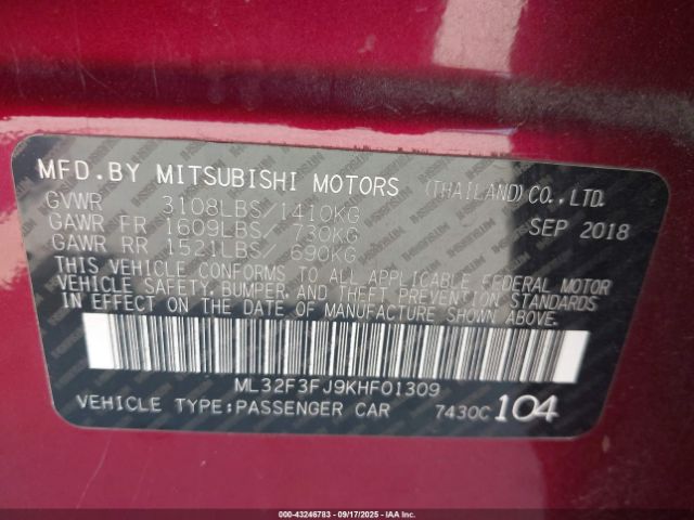 2019 MITSUBISHI MIRAGE G4 ML32F3FJ9KHF01309 Photo 8