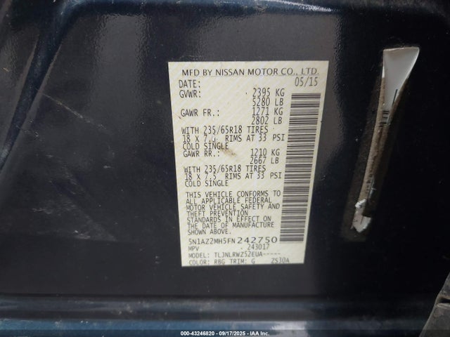 5N1AZ2MH5FN242750 Nissan Murano