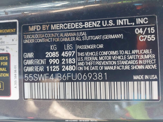 55SWF4JB6FU069381 Mercedes-Benz 2015