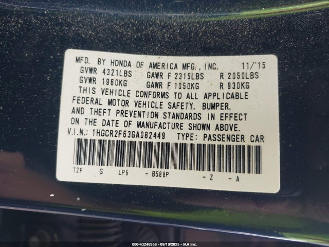 1HGCR2F63GA082449 Honda k24w1