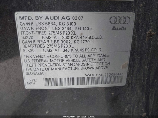 2007 AUDI Q7 WA1BY74L27D080445 Photo 8