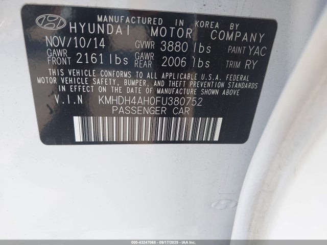 KMHDH4AH0FU380752 Hyundai dohc gdi nu