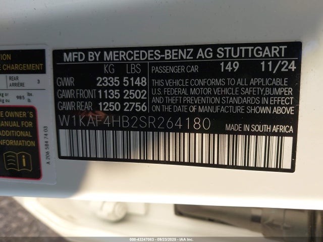 W1KAF4HB2SR264180 Mercedes-Benz C 300