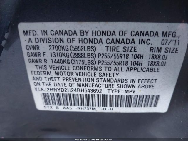 2011 ACURA MDX 2HNYD2H24BH543692 Photo 8