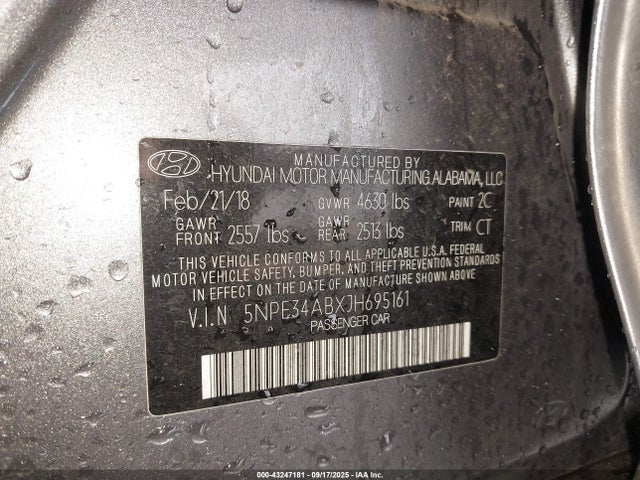 5NPE34ABXJH695161 Hyundai t-gdi theta-ii