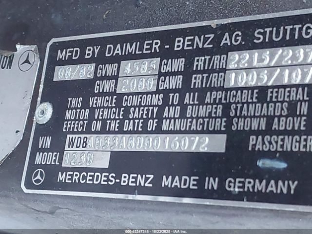 1983 MERCEDES-BENZ 300 WDBAB33A8DB016072 Photo 8