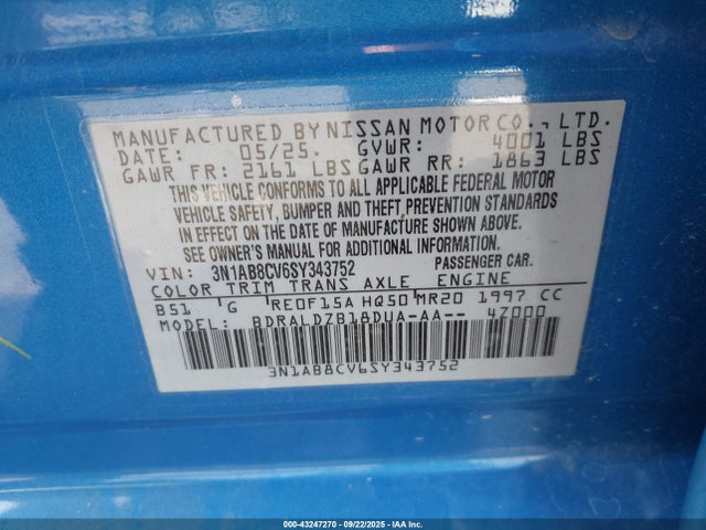 Nissan 2025 2025 3N1AB8CV6SY343752 Image 9