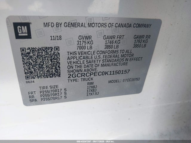 2GCRCPEC0K1150157 Chevrolet l83 - di, afm, alum, gen 5, var 1