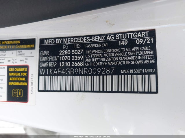 W1KAF4GB9NR009287 Mercedes-Benz m264