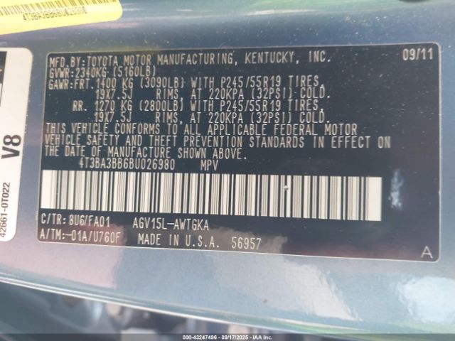 2011 TOYOTA VENZA 4T3BA3BB6BU026980 Photo 8