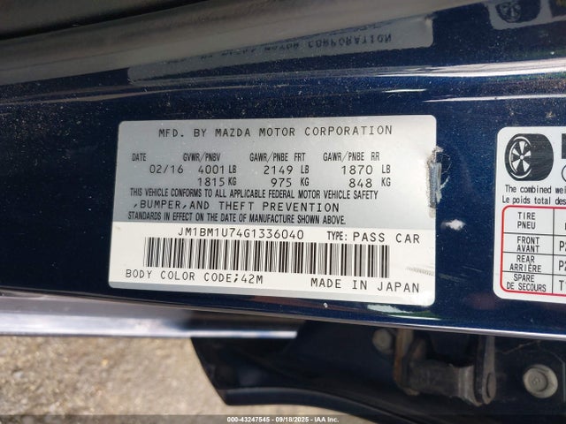 JM1BM1U74G1336040 Mazda pe