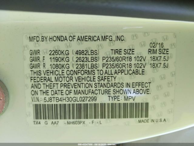 2016 ACURA RDX 5J8TB4H30GL027299 Photo 8
