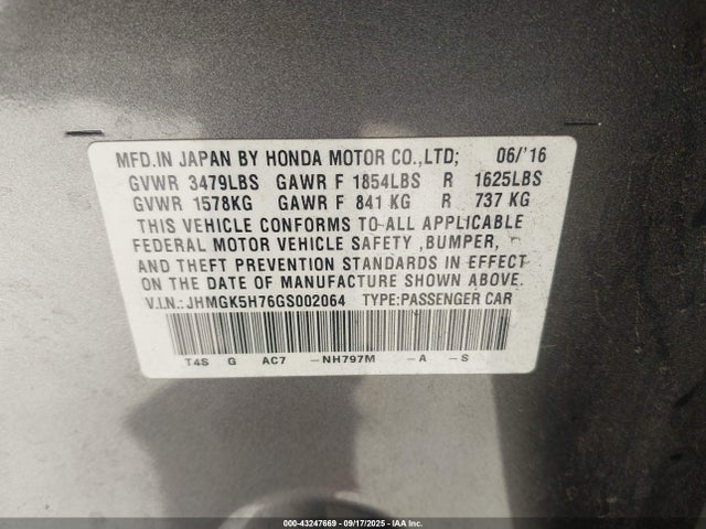 JHMGK5H76GS002064 Honda l15b1