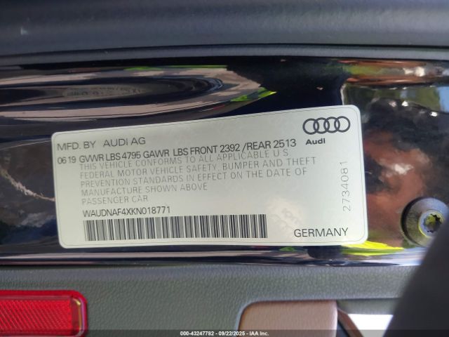 2019 AUDI A4 WAUDNAF4XKN018771 Photo 8