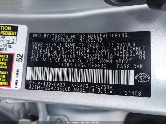 4T1B11HK5KU268812 Toyota a25a-fks