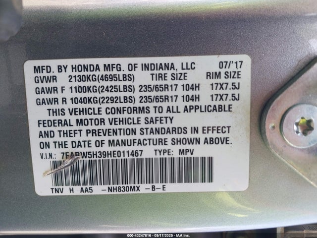 7FARW5H39HE011467 Honda k24w9/k24v9