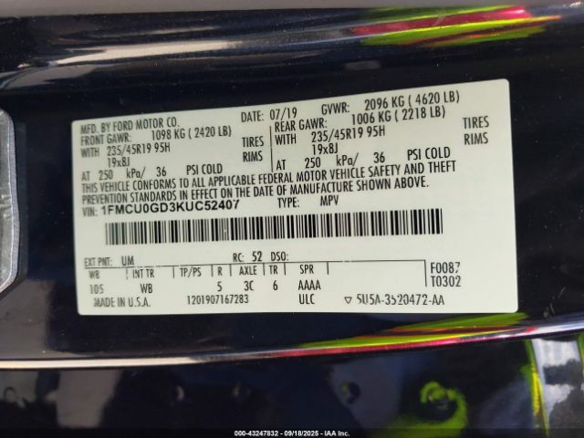 2019 FORD ESCAPE 1FMCU0GD3KUC52407 Photo 8