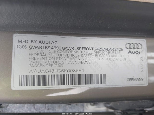 2006 AUDI A4 WAUAC48H36K008651 Photo 8