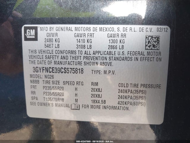 2012 CADILLAC SRX 3GYFNCE39CS575818 Photo 8