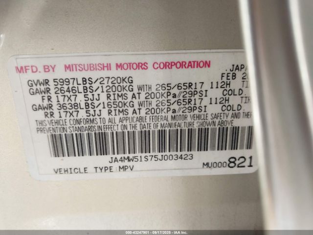 2005 MITSUBISHI MONTERO JA4MW51S75J003423 Photo 8