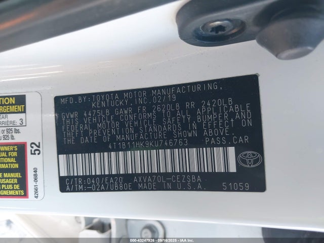 4T1B11HK9KU746763 Toyota a25a-fks
