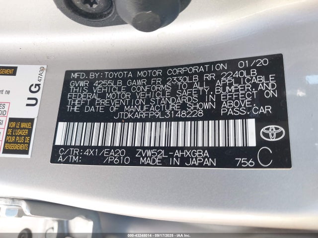 Toyota 2zr-fxe+1nm+1sm 2020 JTDKARFP9L3148228 Image 9