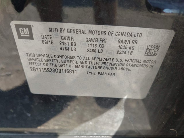 2G1115S33G9116811 Chevrolet lfx - sidi, vvt, e85 max, alum gm
