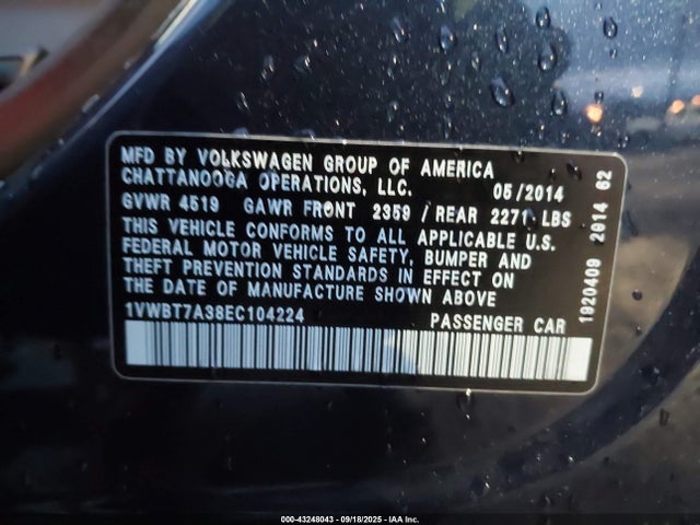 Volkswagen Passat 2014 1VWBT7A38EC104224 Image 9
