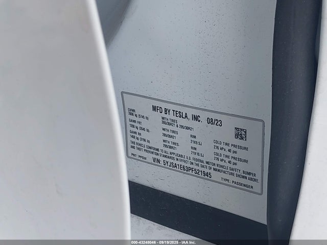 2023 TESLA MODEL S 5YJSA1E63PF521945 Photo 8