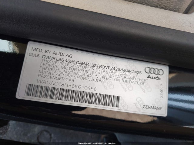 2006 AUDI A4 WAUAC48H56K010496 Photo 8