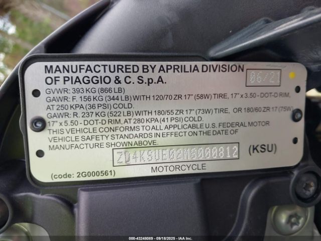 2021 APRILIA TUONO ZD4KSUE02MS000812 Photo 9
