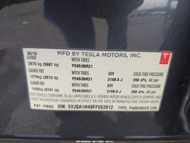 2015 TESLA MODEL S 5YJSA1H49FF083912 Photo 8