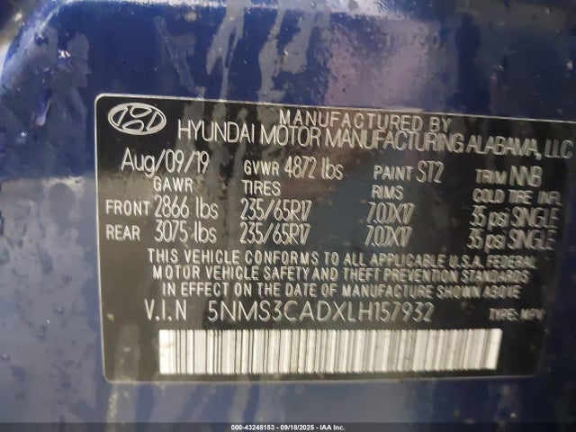 5NMS3CADXLH157932 Hyundai gdi theta ii